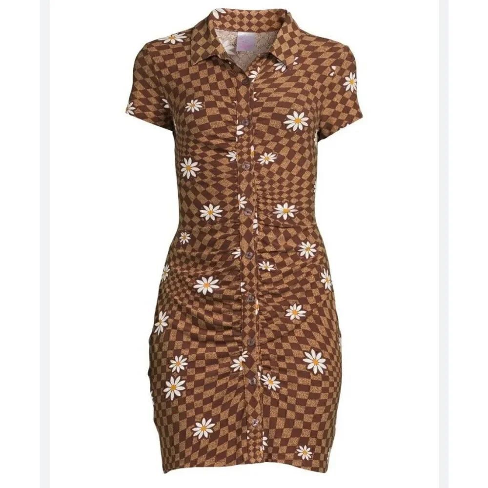 No boundaries, ruched brown Daisy, print floral shirt, dress, size 11/13